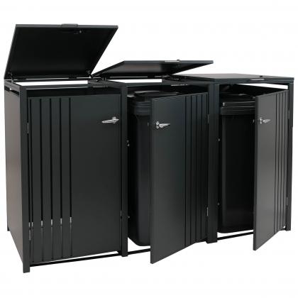 3er-Mülltonnenverkleidung HWC-O67, Mülltonnenbox mit Deckel, Metall 122x200x84cm 83kg ~ anthrazit