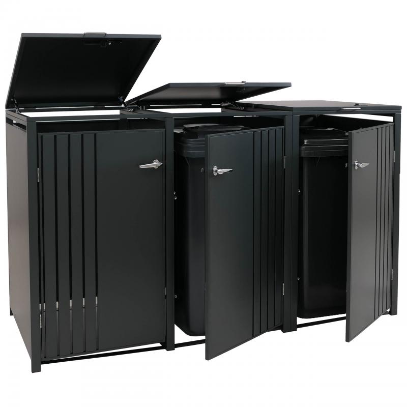 3er-Mlltonnenverkleidung HWC-O67, Mlltonnenbox mit Deckel, Metall 122x200x84cm 83kg ~ anthrazit