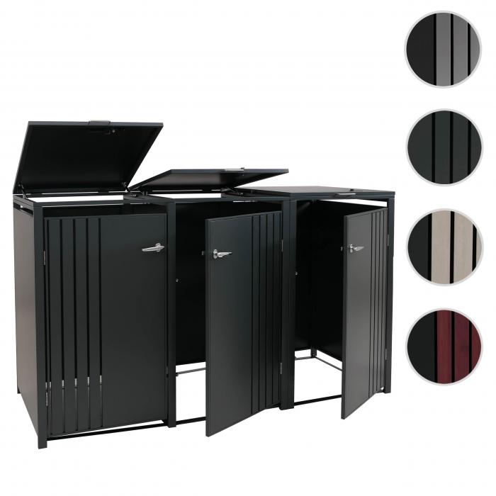 3er-Mlltonnenverkleidung HWC-O67, Mlltonnenbox mit Deckel, Metall 122x200x84cm 83kg ~ anthrazit