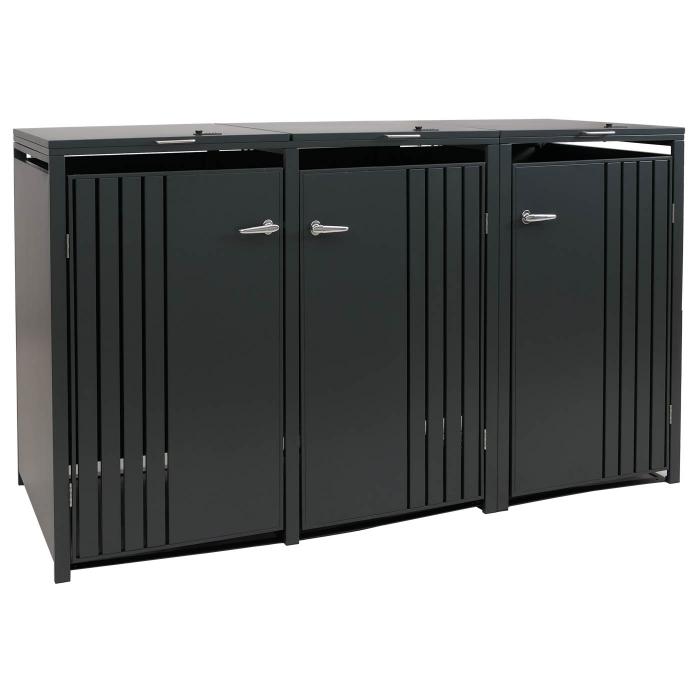 3er-Mlltonnenverkleidung HWC-O67, Mlltonnenbox mit Deckel, Metall 122x200x84cm 83kg ~ anthrazit