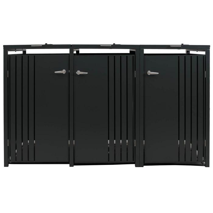 3er-Mlltonnenverkleidung HWC-O67, Mlltonnenbox mit Deckel, Metall 122x200x84cm 83kg ~ anthrazit