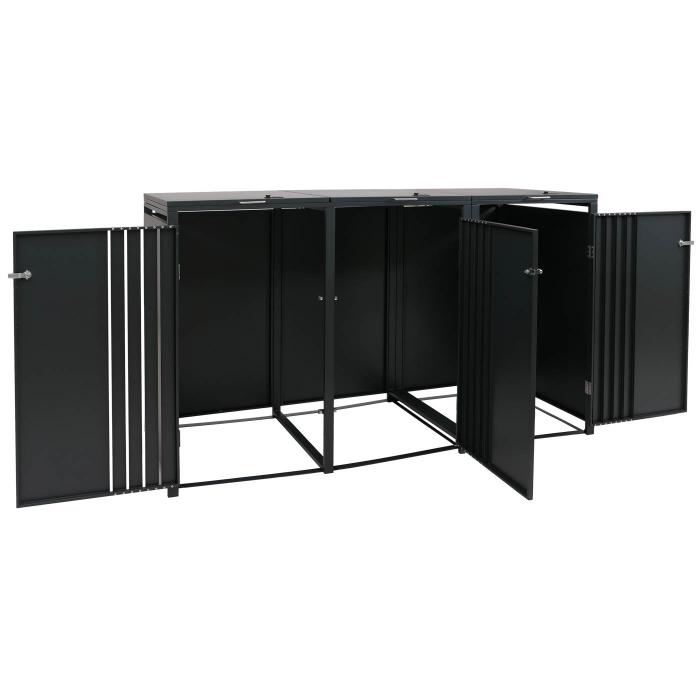 3er-Mlltonnenverkleidung HWC-O67, Mlltonnenbox mit Deckel, Metall 122x200x84cm 83kg ~ anthrazit