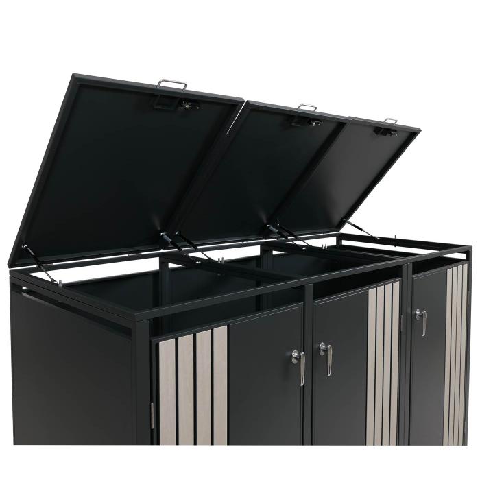 3er-Mlltonnenverkleidung HWC-O67, Mlltonnenbox mit Deckel, Metall 122x200x84cm 83kg ~ anthrazit Holzoptik hell