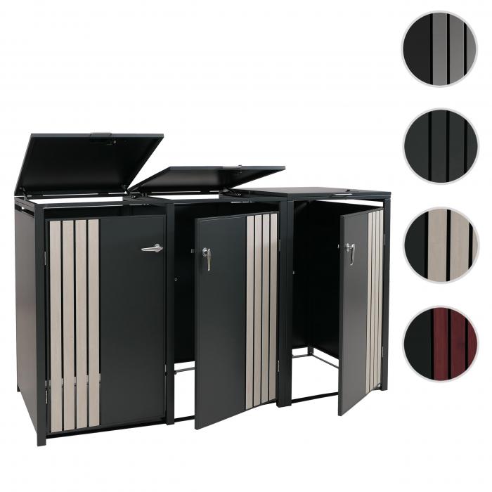 3er-Mlltonnenverkleidung HWC-O67, Mlltonnenbox mit Deckel, Metall 122x200x84cm 83kg ~ anthrazit Holzoptik hell