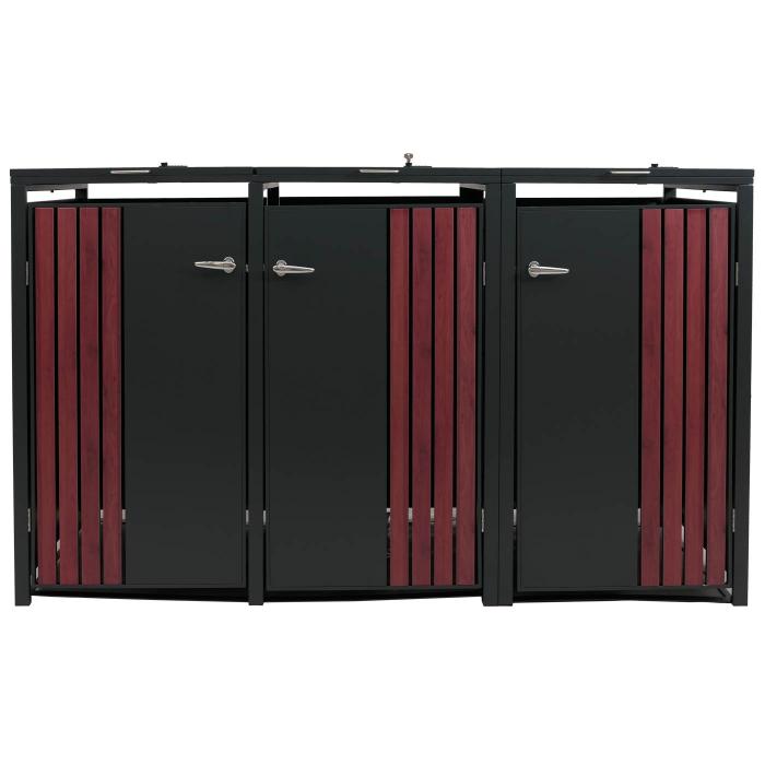 3er-Mlltonnenverkleidung HWC-O67, Mlltonnenbox mit Deckel, Metall 122x200x84cm 83kg ~ anthrazit Holzoptik dunkel