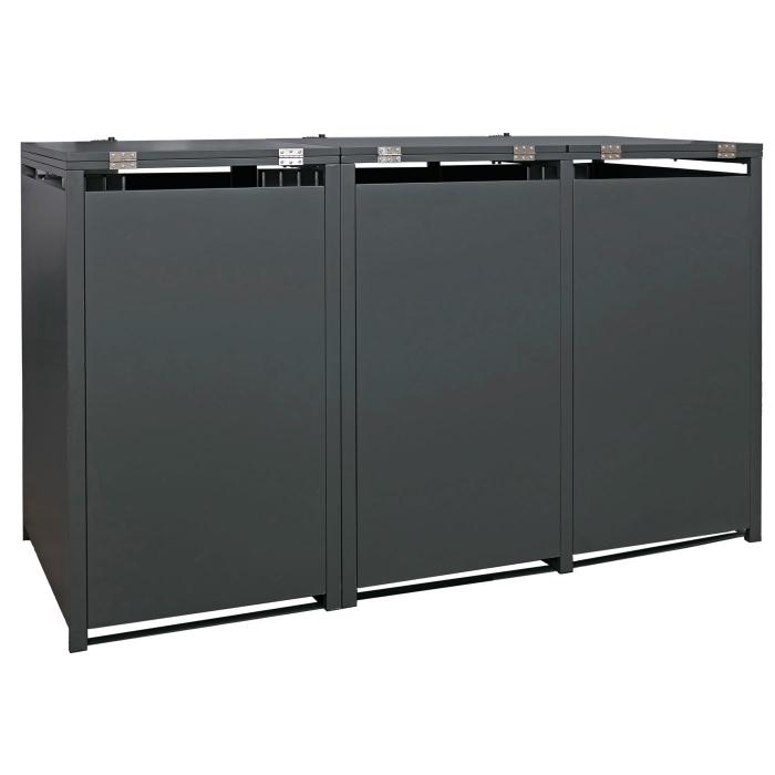 3er-Mlltonnenverkleidung HWC-O67, Mlltonnenbox mit Deckel, Metall 122x200x84cm 83kg ~ anthrazit