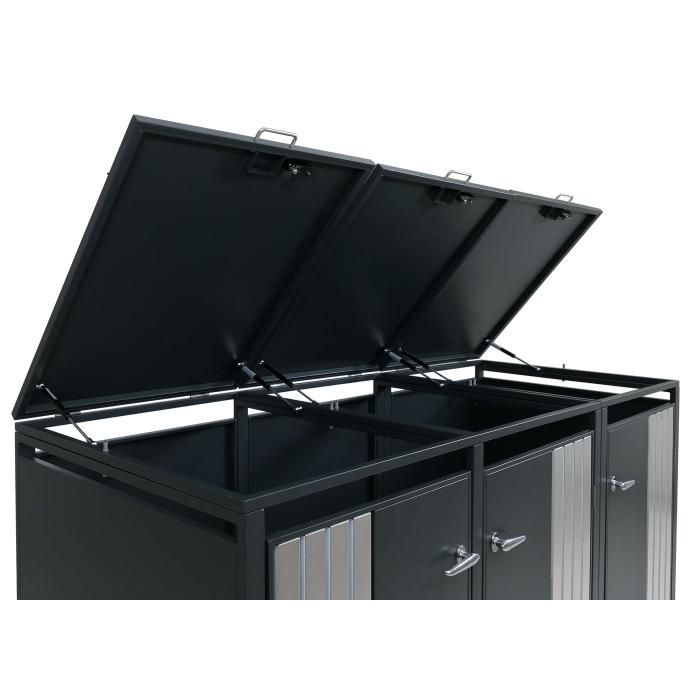 3er-Mlltonnenverkleidung HWC-O67, Mlltonnenbox mit Deckel, Metall 122x200x84cm 83kg ~ anthrazit Edelstahl