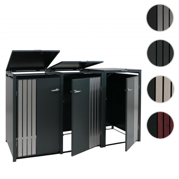 3er-Mlltonnenverkleidung HWC-O67, Mlltonnenbox mit Deckel, Metall 122x200x84cm 83kg ~ anthrazit Edelstahl