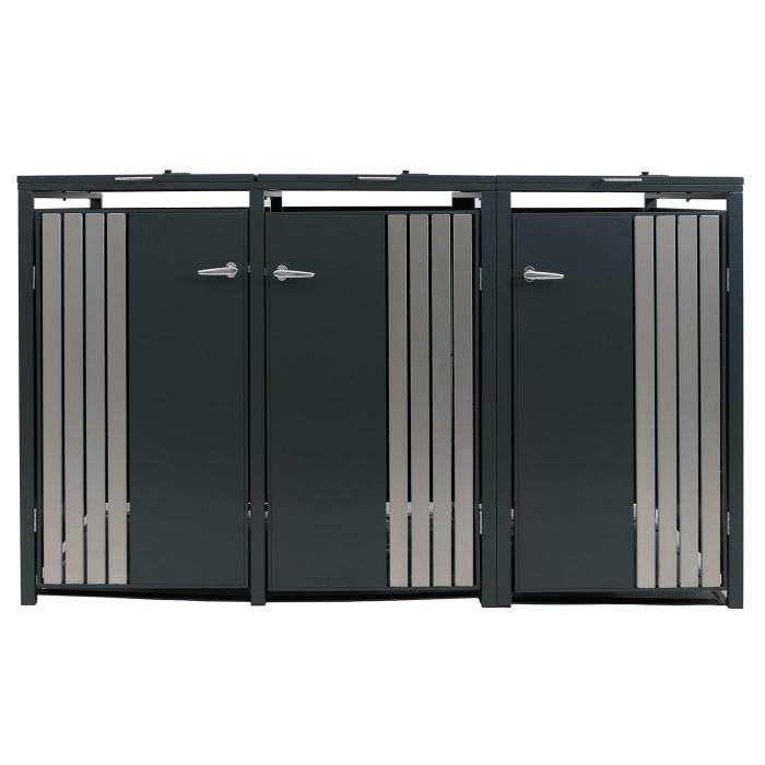 3er-Mlltonnenverkleidung HWC-O67, Mlltonnenbox mit Deckel, Metall 122x200x84cm 83kg ~ anthrazit Edelstahl