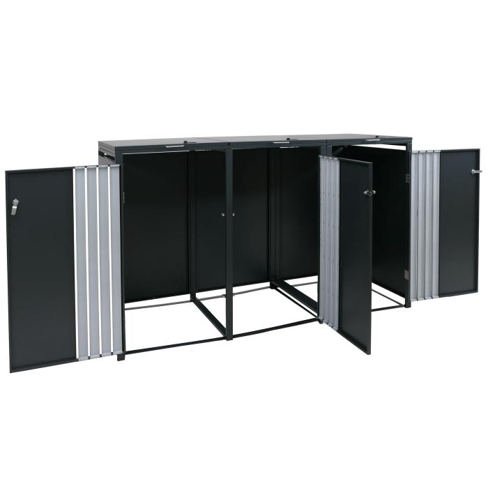 3er-Mlltonnenverkleidung HWC-O67, Mlltonnenbox mit Deckel, Metall 122x200x84cm 83kg ~ anthrazit Edelstahl