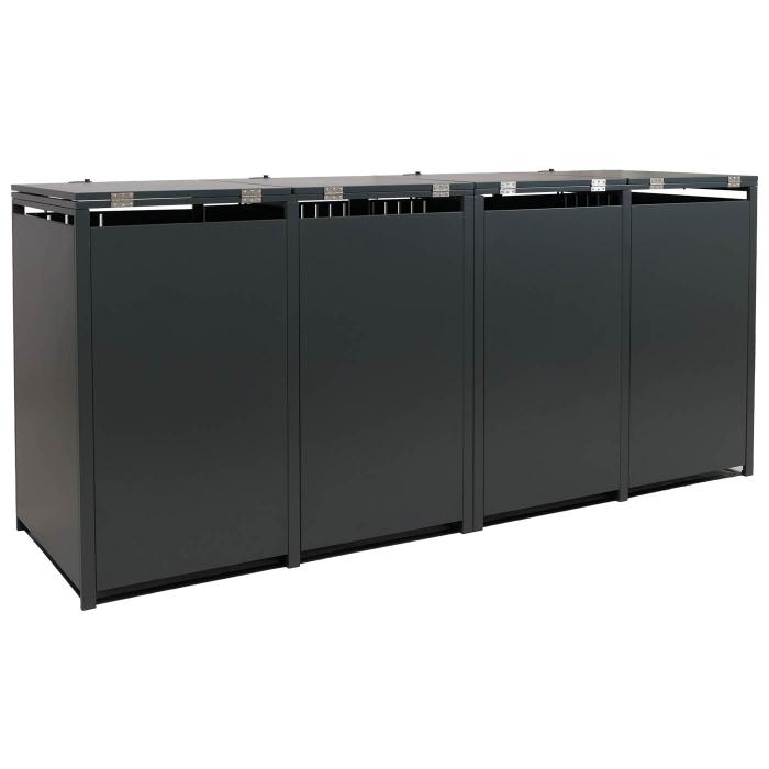 4er-Mlltonnenverkleidung HWC-O67, Mlltonnenbox mit Deckel, Metall 122x250x84cm 104kg ~ anthrazit Holzoptik dunkel
