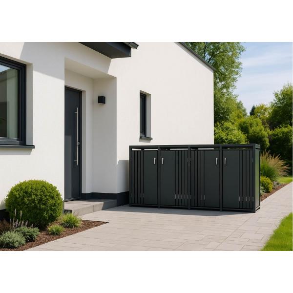 Stimmungsbild fr Produkt 4er-Mlltonnenverkleidung HWC-O67, Mlltonnenbox mit Deckel, Metall 122x250x84cm 104kg ~ anthrazit