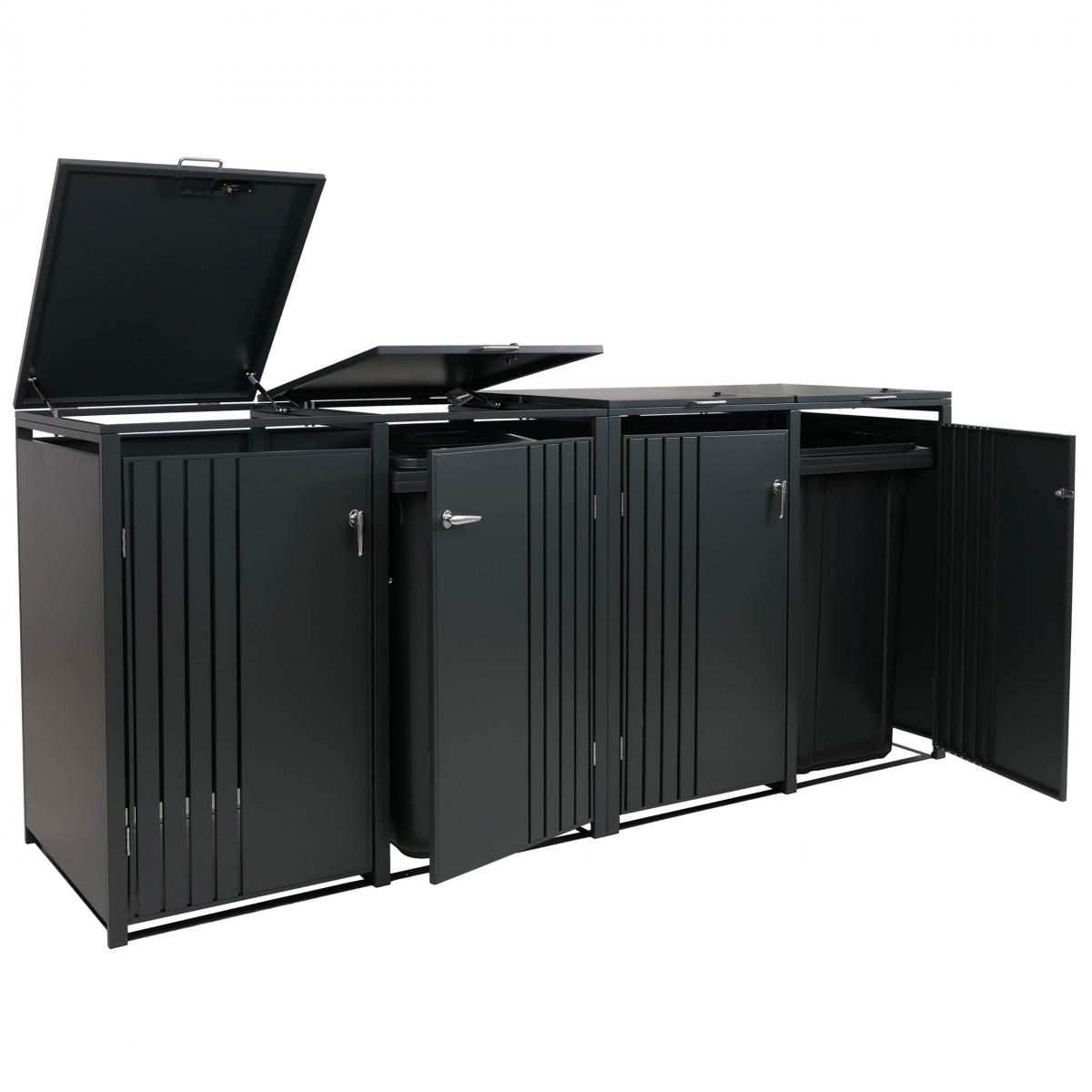 4er-Mlltonnenverkleidung HWC-O67, Mlltonnenbox mit Deckel, Metall 122x250x84cm 104kg ~ anthrazit