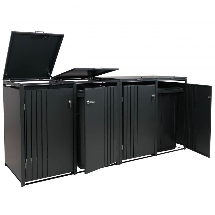 4er-Mlltonnenverkleidung HWC-O67, Mlltonnenbox mit Deckel, Metall 122x250x84cm 104kg ~ anthrazit