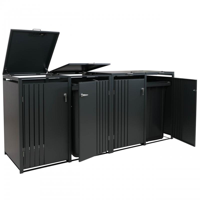 4er-Mlltonnenverkleidung HWC-O67, Mlltonnenbox mit Deckel, Metall 122x250x84cm 104kg ~ anthrazit