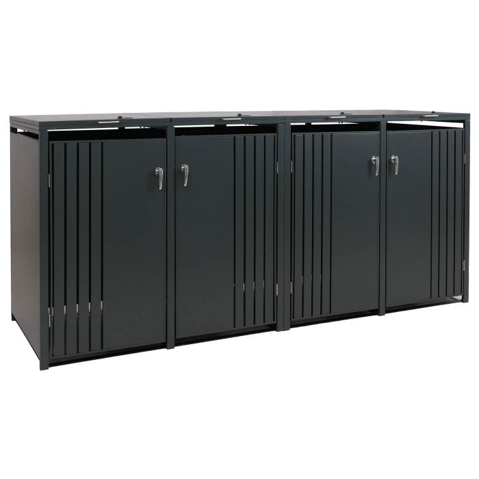 4er-Mlltonnenverkleidung HWC-O67, Mlltonnenbox mit Deckel, Metall 122x250x84cm 104kg ~ anthrazit