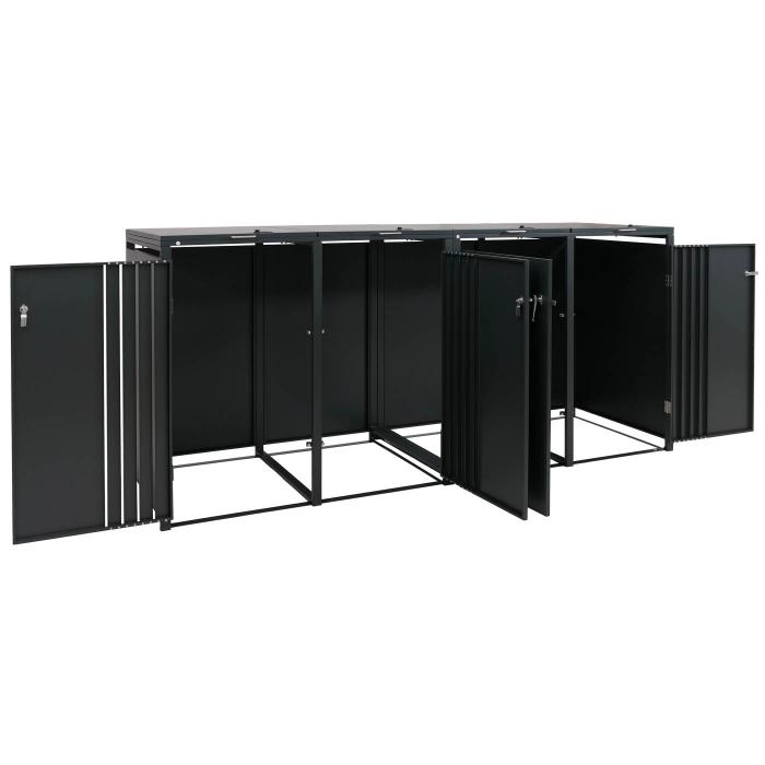 4er-Mlltonnenverkleidung HWC-O67, Mlltonnenbox mit Deckel, Metall 122x250x84cm 104kg ~ anthrazit Holzoptik dunkel