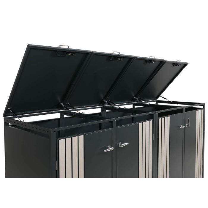 4er-Mlltonnenverkleidung HWC-O67, Mlltonnenbox mit Deckel, Metall 122x250x84cm 104kg ~ anthrazit Holzoptik hell