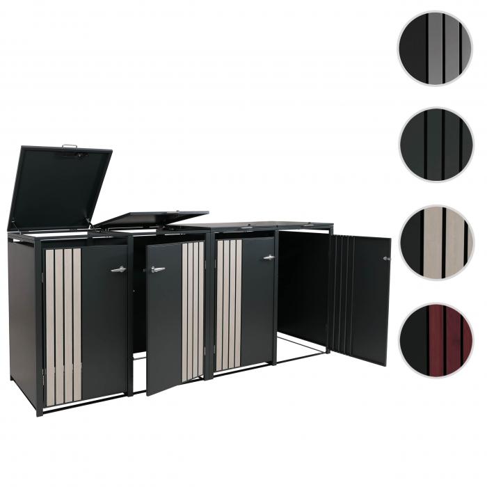4er-Mlltonnenverkleidung HWC-O67, Mlltonnenbox mit Deckel, Metall 122x250x84cm 104kg ~ anthrazit Holzoptik hell