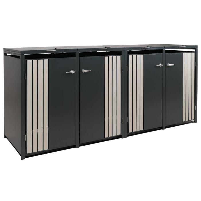 4er-Mlltonnenverkleidung HWC-O67, Mlltonnenbox mit Deckel, Metall 122x250x84cm 104kg ~ anthrazit Holzoptik hell