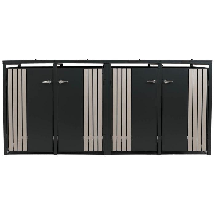 4er-Mlltonnenverkleidung HWC-O67, Mlltonnenbox mit Deckel, Metall 122x250x84cm 104kg ~ anthrazit Holzoptik hell