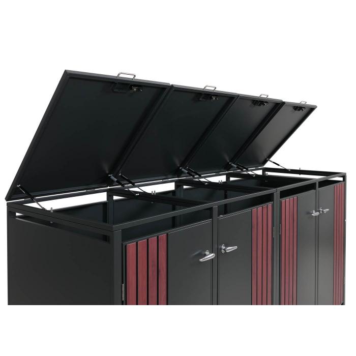 4er-Mlltonnenverkleidung HWC-O67, Mlltonnenbox mit Deckel, Metall 122x250x84cm 104kg ~ anthrazit Holzoptik dunkel