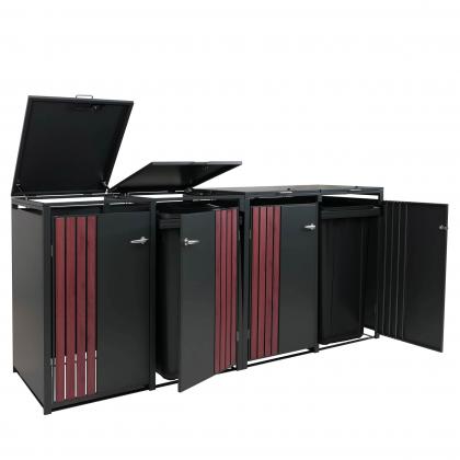 4er-Mülltonnenverkleidung HWC-O67, Mülltonnenbox mit Deckel, Metall 122x250x84cm 104kg ~ anthrazit Holzoptik dunkel