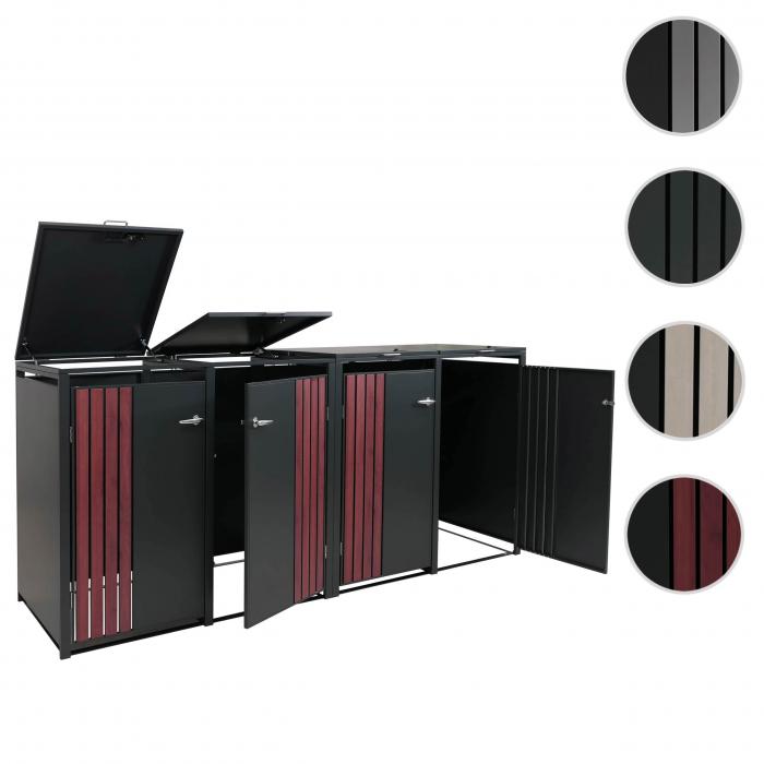 4er-Mlltonnenverkleidung HWC-O67, Mlltonnenbox mit Deckel, Metall 122x250x84cm 104kg ~ anthrazit Holzoptik dunkel
