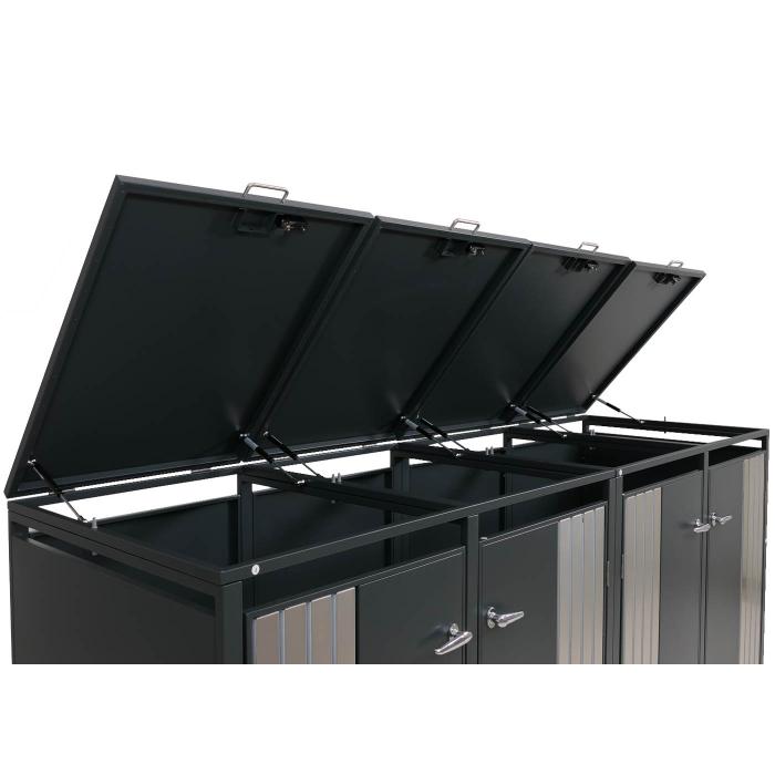 4er-Mlltonnenverkleidung HWC-O67, Mlltonnenbox mit Deckel, Metall 122x250x84cm 104kg ~ anthrazit Edelstahl