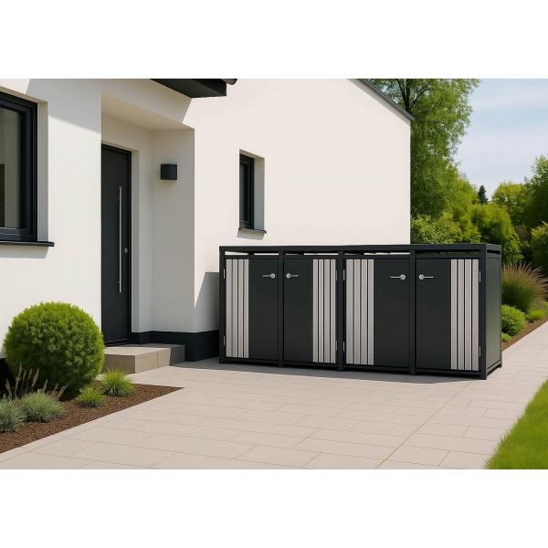 Stimmungsbild fr Produkt 4er-Mlltonnenverkleidung HWC-O67, Mlltonnenbox mit Deckel, Metall 122x250x84cm 104kg ~ anthrazit Edelstahl