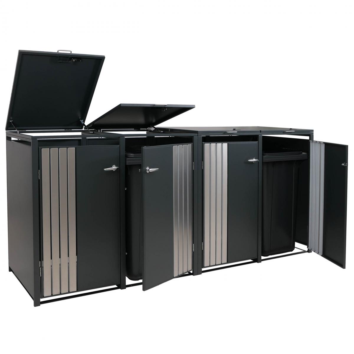 4er-Mlltonnenverkleidung HWC-O67, Mlltonnenbox mit Deckel, Metall 122x250x84cm 104kg ~ anthrazit Edelstahl