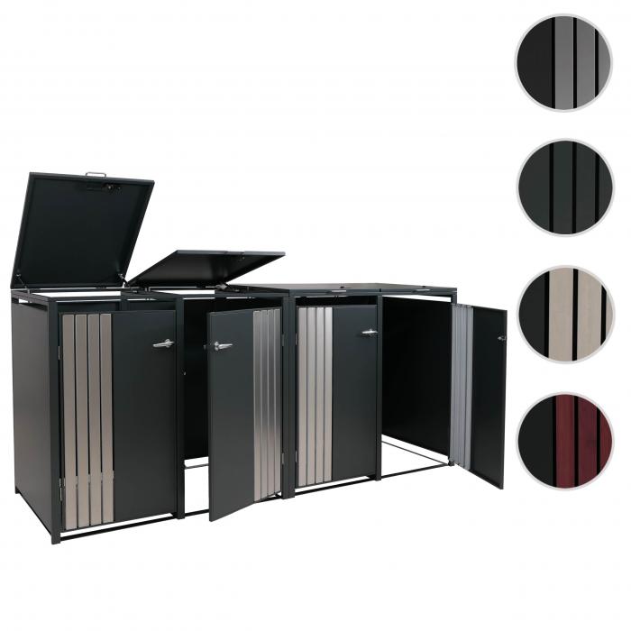 4er-Mlltonnenverkleidung HWC-O67, Mlltonnenbox mit Deckel, Metall 122x250x84cm 104kg ~ anthrazit Edelstahl