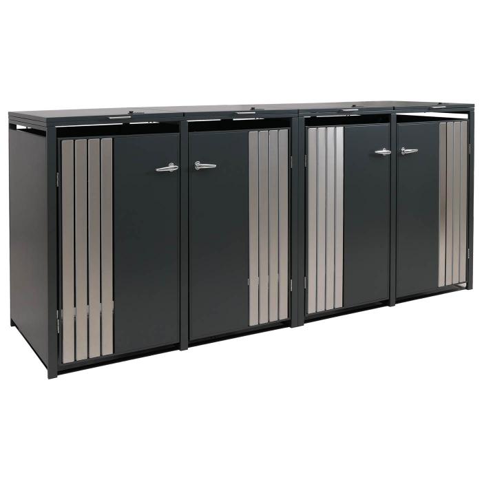 4er-Mlltonnenverkleidung HWC-O67, Mlltonnenbox mit Deckel, Metall 122x250x84cm 104kg ~ anthrazit Edelstahl