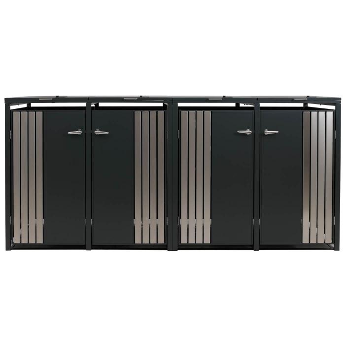 4er-Mlltonnenverkleidung HWC-O67, Mlltonnenbox mit Deckel, Metall 122x250x84cm 104kg ~ anthrazit Edelstahl