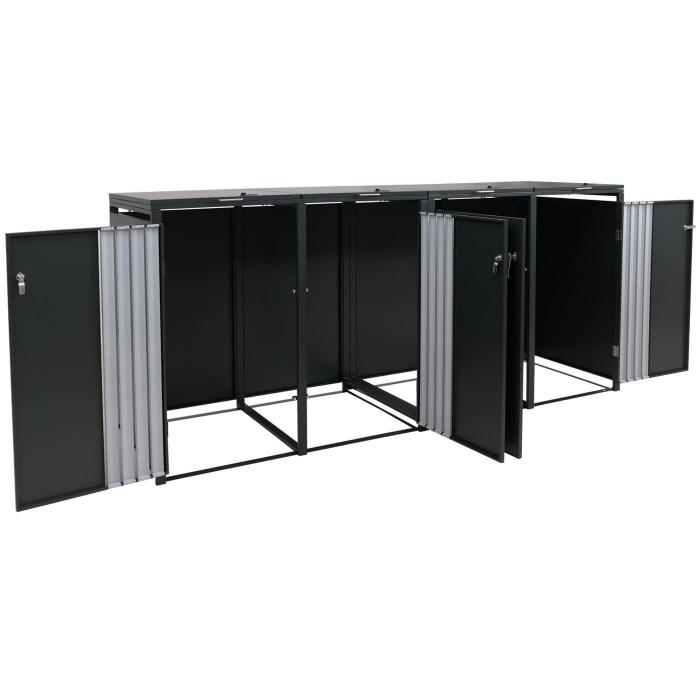 4er-Mlltonnenverkleidung HWC-O67, Mlltonnenbox mit Deckel, Metall 122x250x84cm 104kg ~ anthrazit Edelstahl