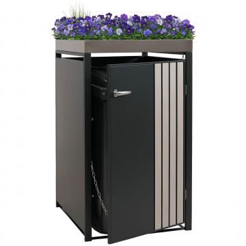 1er-Mlltonnenverkleidung HWC-O67, Mlltonnenbox mit Pflanzkasten, Metall 125x68x84cm 35kg ~ anthrazit Holzoptik hell