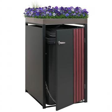 1er-Mlltonnenverkleidung HWC-O67, Mlltonnenbox mit Pflanzkasten, Metall 125x68x84cm 35kg ~ anthrazit Holzoptik dunkel