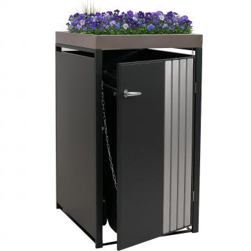 1er-Mlltonnenverkleidung HWC-O67, Mlltonnenbox mit Pflanzkasten, Metall 125x68x84cm 35kg ~ anthrazit Edelstahl