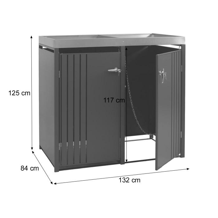 2er-Mlltonnenverkleidung HWC-O67, Mlltonnenbox mit Pflanzkasten, Metall 125x132x84cm 55kg ~ anthrazit Holzoptik dunkel