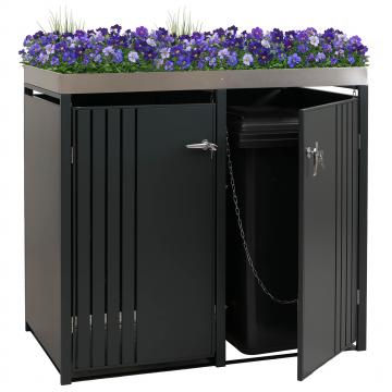 2er-Mlltonnenverkleidung HWC-O67, Mlltonnenbox mit Pflanzkasten, Metall 125x132x84cm 55kg ~ anthrazit