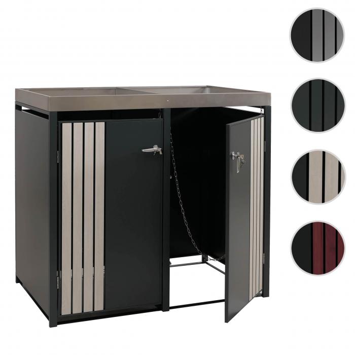 2er-Mlltonnenverkleidung HWC-O67, Mlltonnenbox mit Pflanzkasten, Metall 125x132x84cm 55kg ~ anthrazit Holzoptik hell