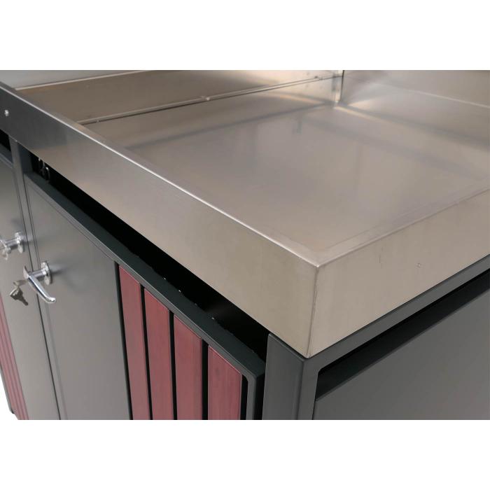 2er-Mlltonnenverkleidung HWC-O67, Mlltonnenbox mit Pflanzkasten, Metall 125x132x84cm 55kg ~ anthrazit Holzoptik dunkel