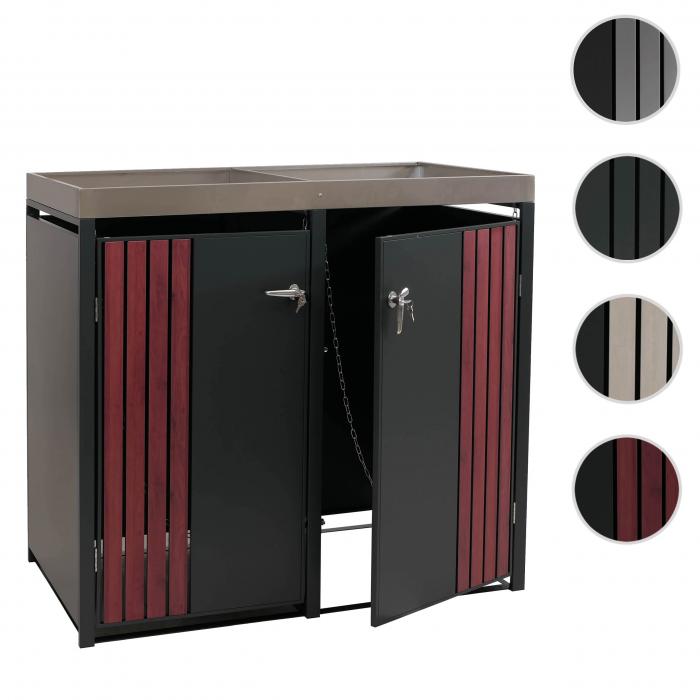 2er-Mlltonnenverkleidung HWC-O67, Mlltonnenbox mit Pflanzkasten, Metall 125x132x84cm 55kg ~ anthrazit Holzoptik dunkel