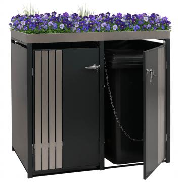 2er-Mlltonnenverkleidung HWC-O67, Mlltonnenbox mit Pflanzkasten, Metall 125x132x84cm 55kg ~ anthrazit Edelstahl