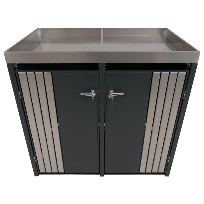 2er-Mlltonnenverkleidung HWC-O67, Mlltonnenbox mit Pflanzkasten, Metall 125x132x84cm 55kg ~ anthrazit Edelstahl