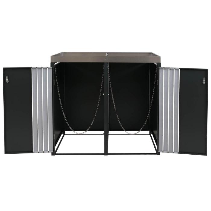 2er-Mlltonnenverkleidung HWC-O67, Mlltonnenbox mit Pflanzkasten, Metall 125x132x84cm 55kg ~ anthrazit Edelstahl