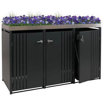 3er-Mlltonnenverkleidung HWC-O67, Mlltonnenbox mit Pflanzkasten, Metall 125x196x84cm 75kg ~ anthrazit