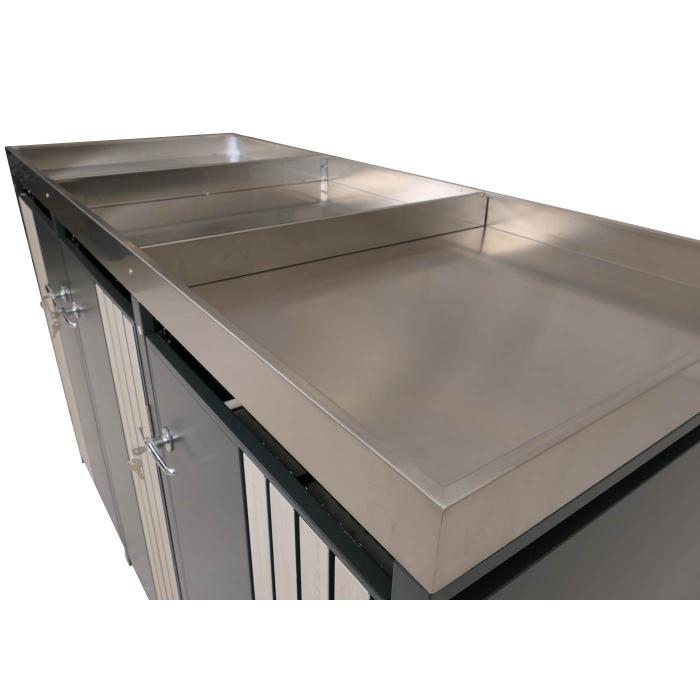 3er-Mlltonnenverkleidung HWC-O67, Mlltonnenbox mit Pflanzkasten, Metall 125x196x84cm 75kg ~ anthrazit Holzoptik hell