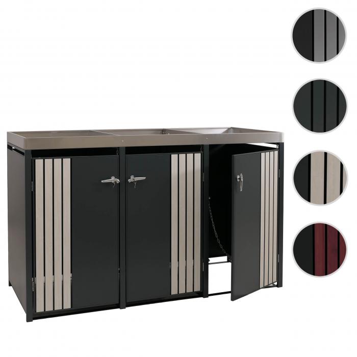 3er-Mlltonnenverkleidung HWC-O67, Mlltonnenbox mit Pflanzkasten, Metall 125x196x84cm 75kg ~ anthrazit Holzoptik hell