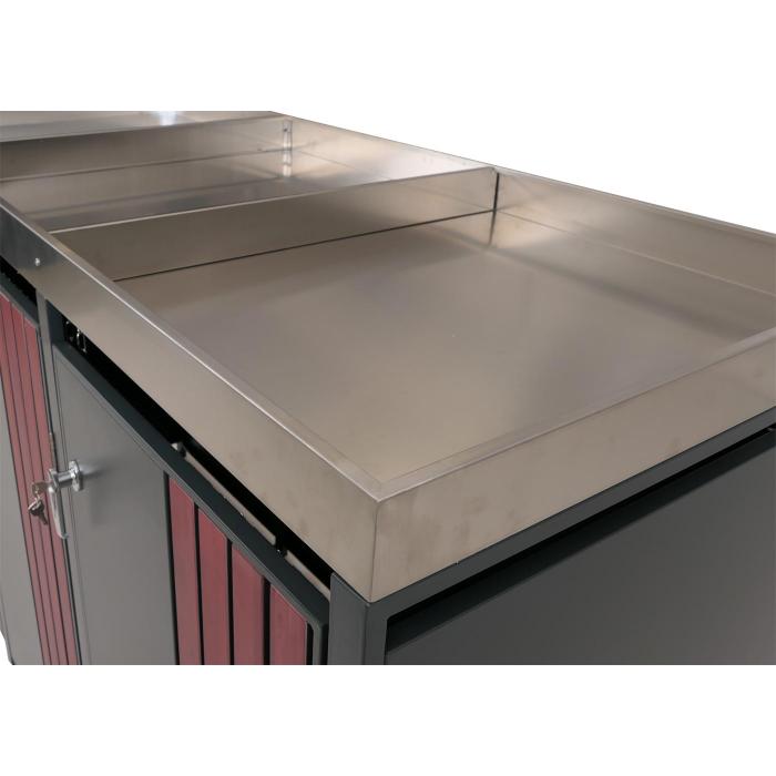 4er-Mlltonnenverkleidung HWC-O67, Mlltonnenbox mit Pflanzkasten, Metall 125x260x84cm 95kg ~ anthrazit Holzoptik dunkel